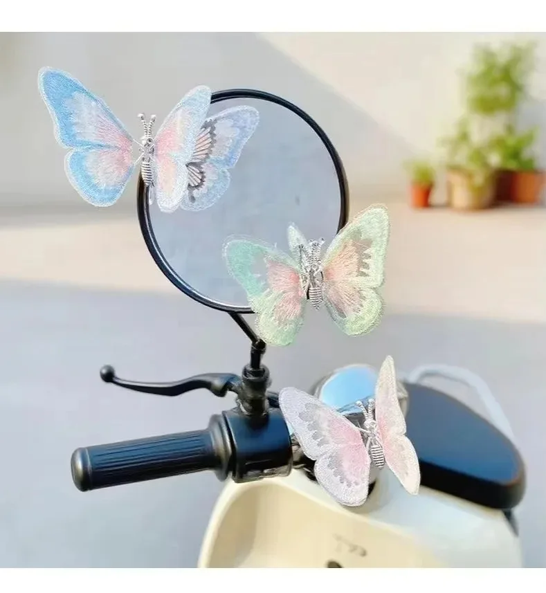 Embroidered Butterfly Air Vent Clip Ornament, Dynamic Swing Fabric Car Interior Decor, Delicate Center Console Auto Accessory fo