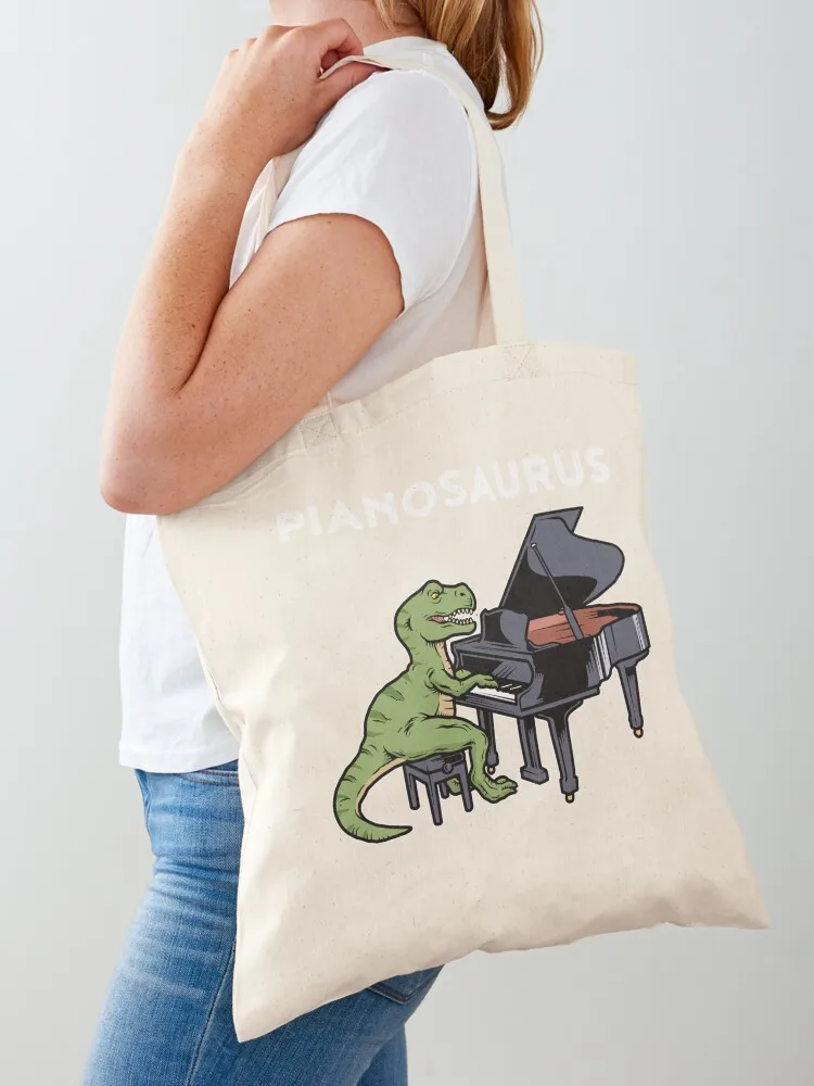 Grand Piano Gift Kids Pianist Gift Dinosaur Music Piano Tote Bag custom canvas bag Canvas Tote Bag