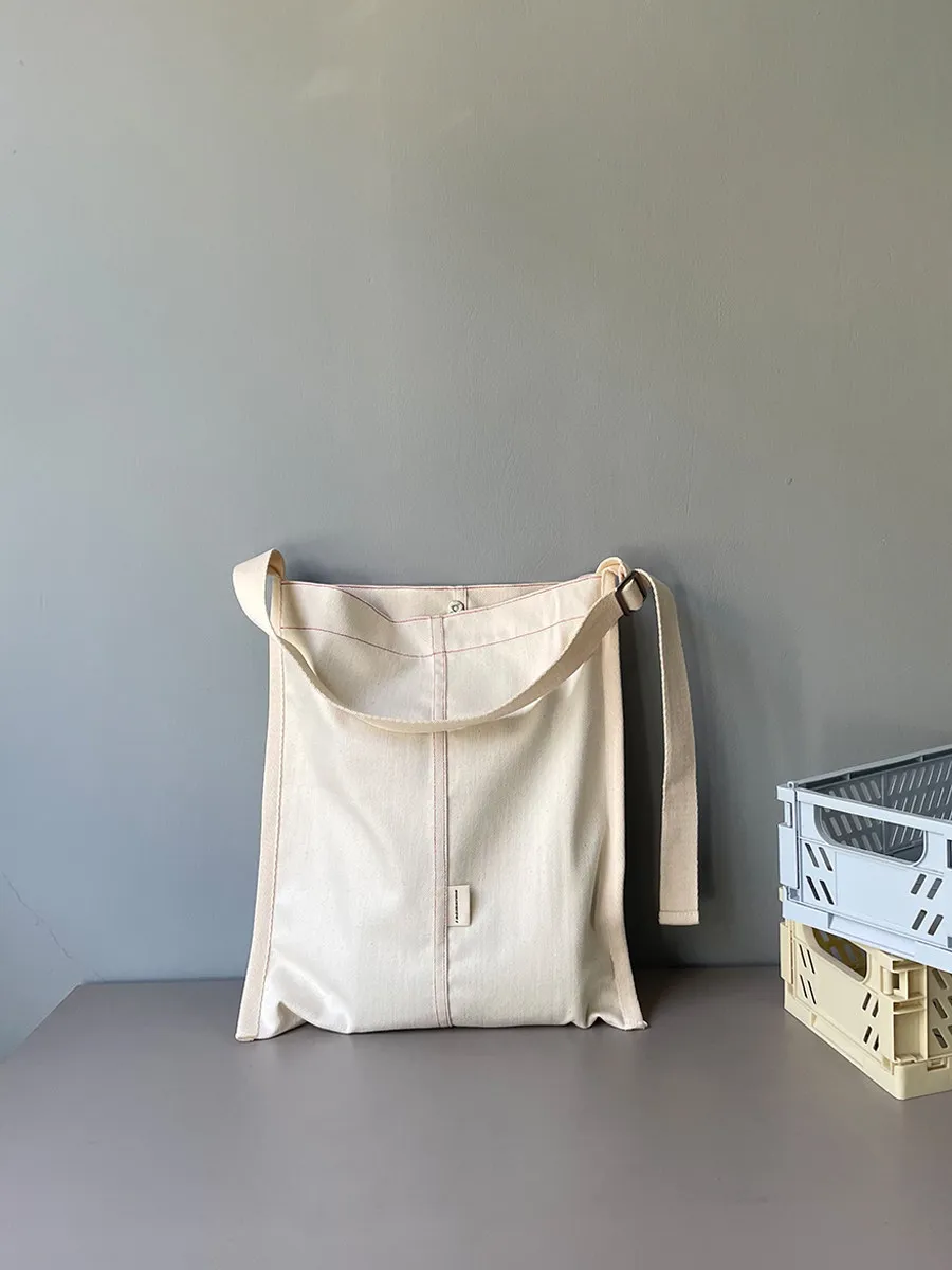 Original Fashion Pure Cotton Canvas Women's Bag Vertical Style Square Large Capacity Simple Casual Versatile Single Shoulder Bag
