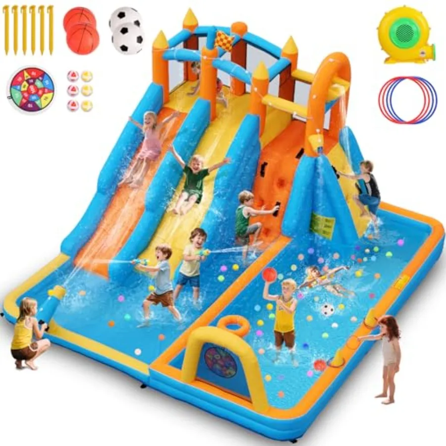 

Надувная водная горка 10 в 1: надувной батут с двойными водными горками для двора, дома и улицы, надувной батут-горка для бассейна
