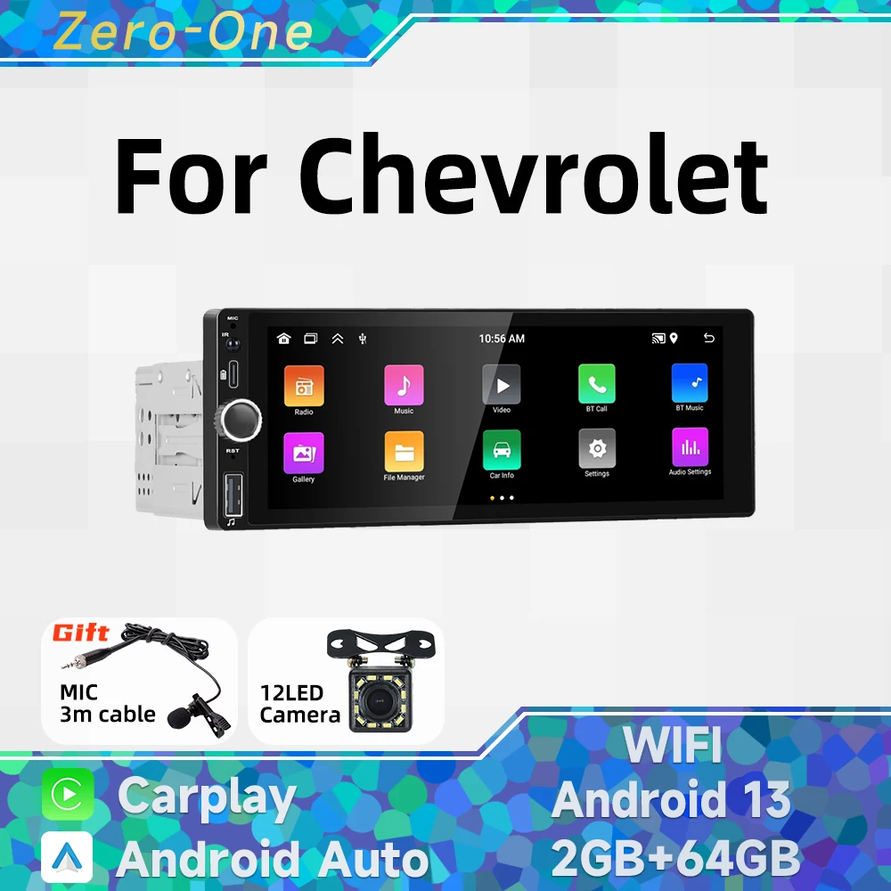 

Wireless Carplay Android Auto 1 Din Radio Android Car Multimedia for Chevrolet 6.86" IPS Screen Stereo Head Unit Autoradio GPS