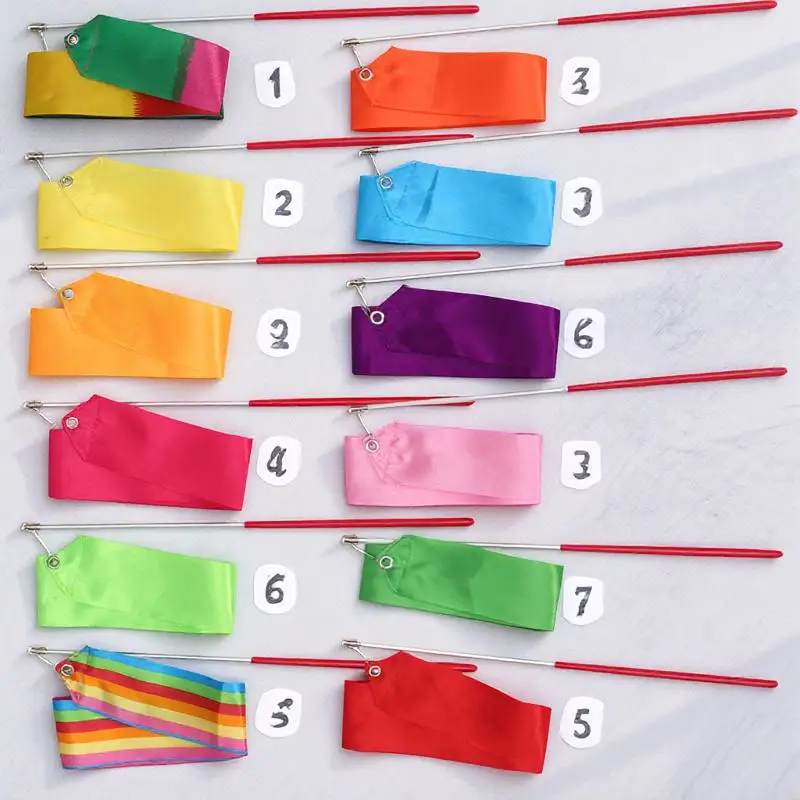 

12pcs 2 Meters Dance Streamers For Rhythmic Gymnastics Ribbon With Handle Art Equipment Chinese