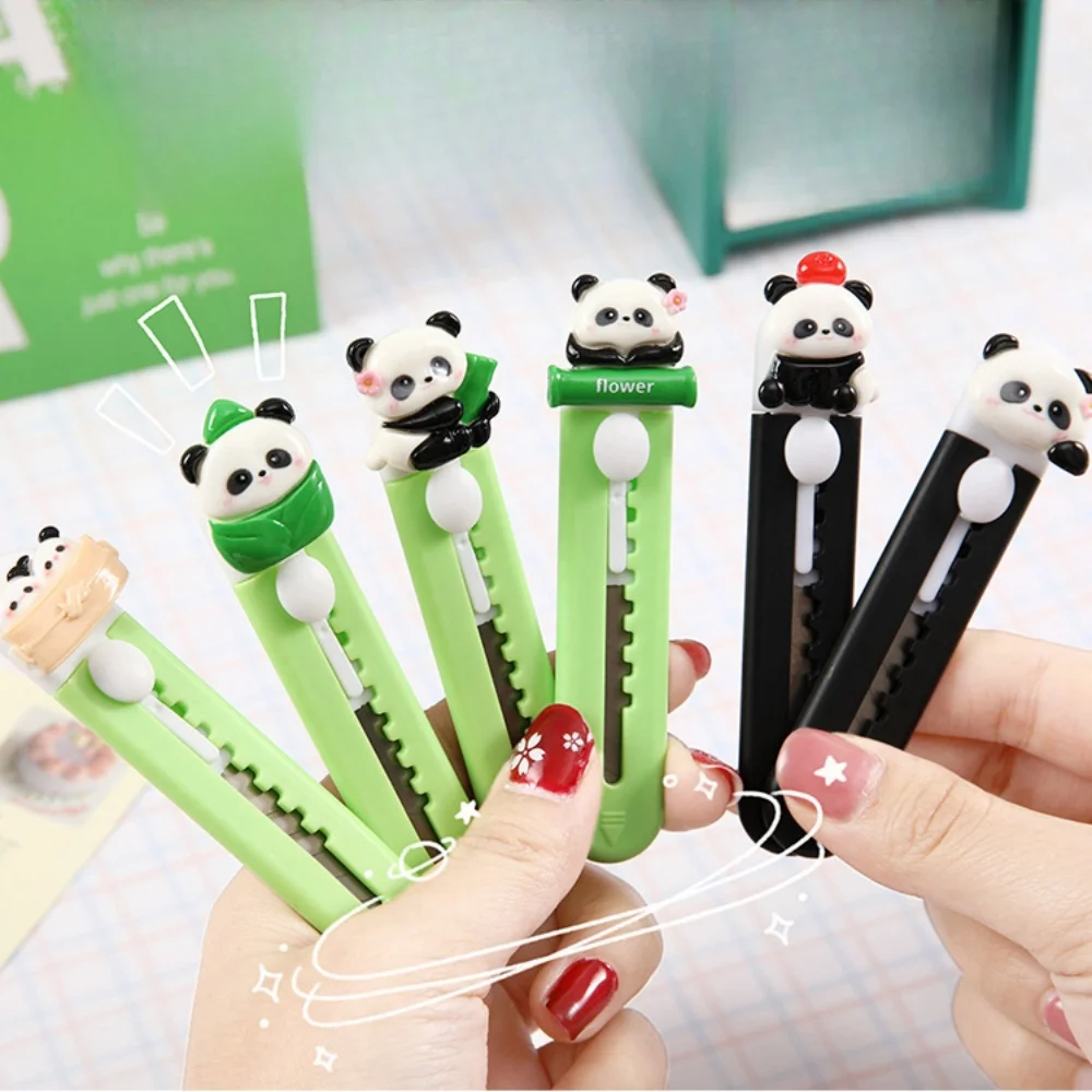 Cute Cartoon Panda Art Utility Knife Portable Kawaii Mini Pocket Art Utility Knife Express Box Knife Paper Cutter Stationery