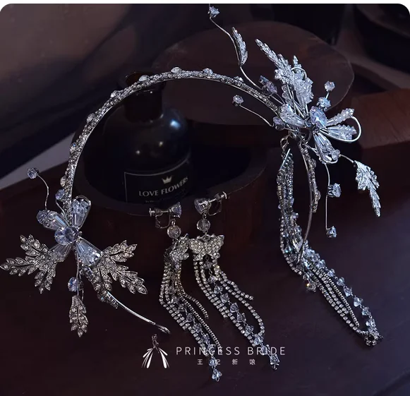 

Princess Korean Bride Heavy Industry hairband Advanced Flash Diamond Flower Princess Headdress Wedding Dress Style Light and Lux
