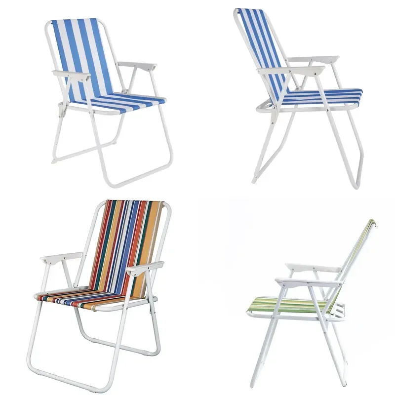 Lightweight Foldable Metal Frame Reclining Beach Chair Adjustable Camping Fishing Chair Portable Steel Frame Outdoor Lounge