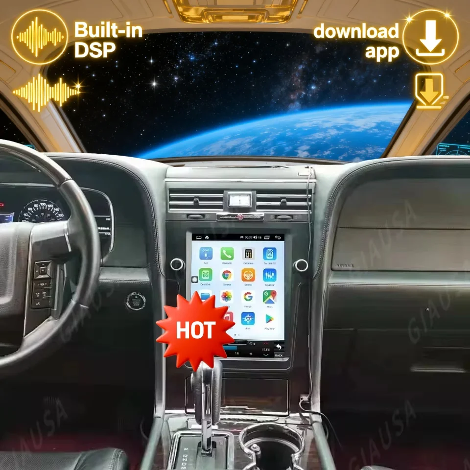 لينكولن نافيجيتور 2014-2017 Carplay 12.1 "شاشة LCD سيارة مشغل راديو الوسائط المتعددة أندرويد 14 نظام تحديد المواقع نافي وحدة رأس ستيريو السيارات
