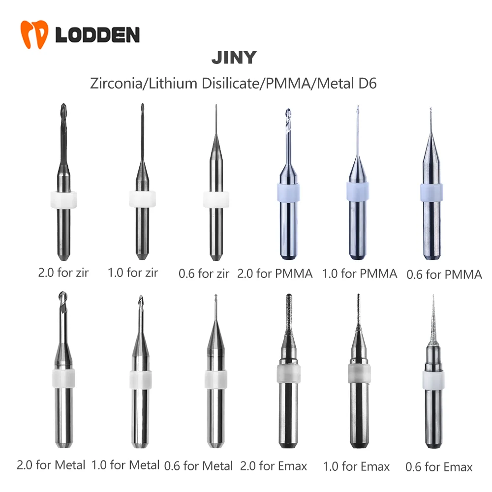 

JINY Dental Zirconia Lithium Disilicate PMMA Metal Milling Burs D6 Dentistry Lab Materials Grinding Drills Diamond Tools