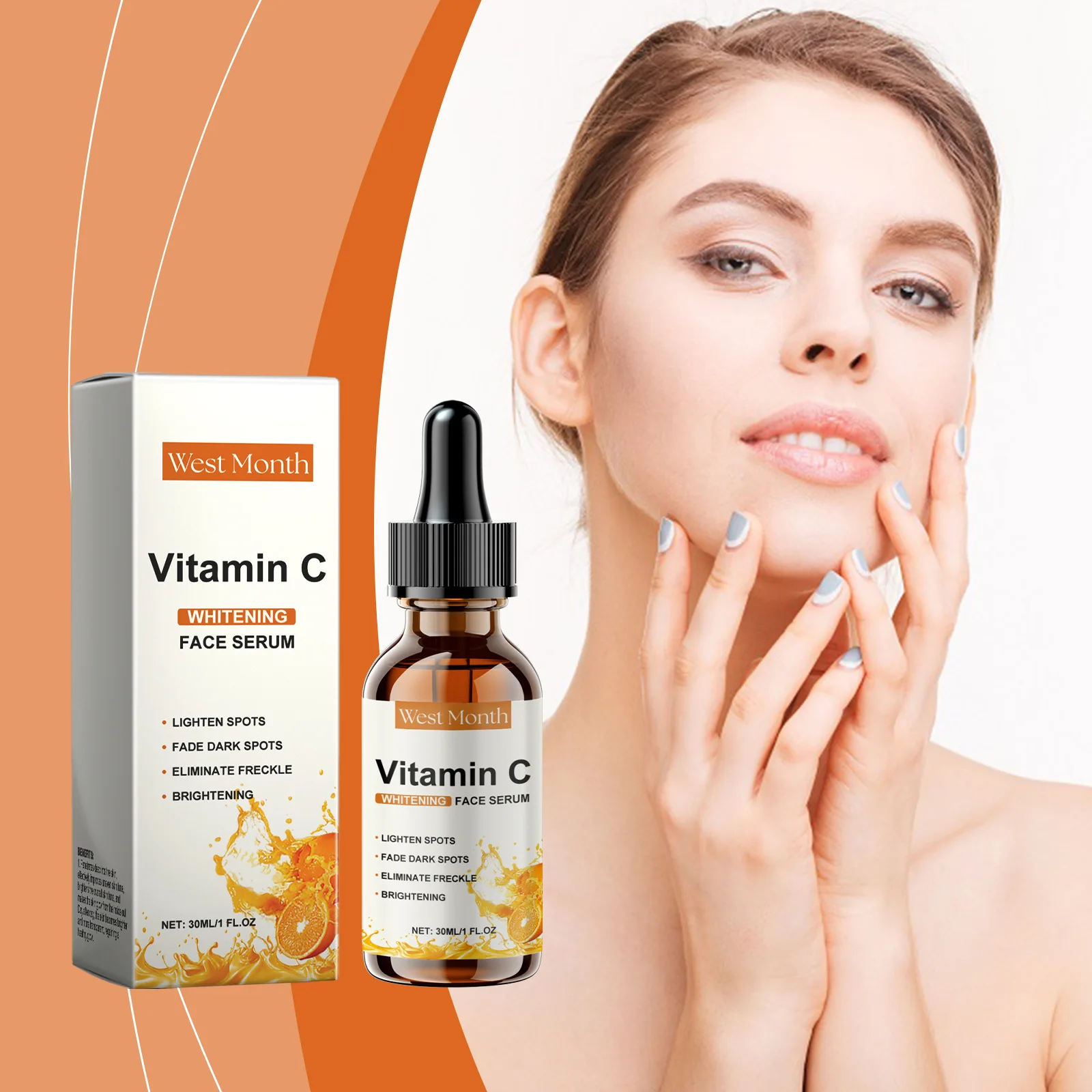 Sérum Facial Clareador com Vitamina C e Ácido Hialurônico, Removedor de Manchas Escuras e Sardas, Hidratante e Reparador, Essência Facial Iluminadora 