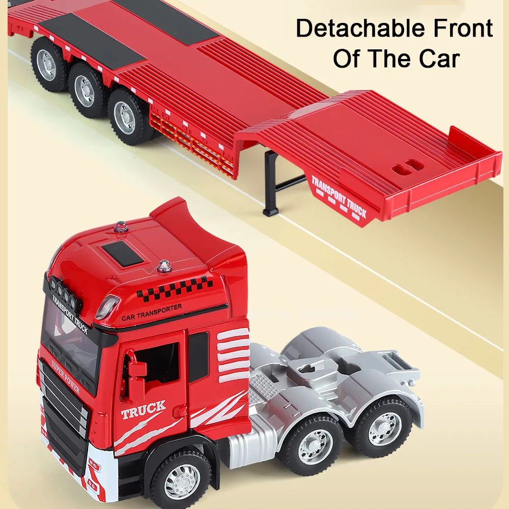 1:48 Flatbed Truck Mounted Excavator Toys Cars Miniature Models Alloy Diecast with Light Music Engineering Car Child Adult Gifts