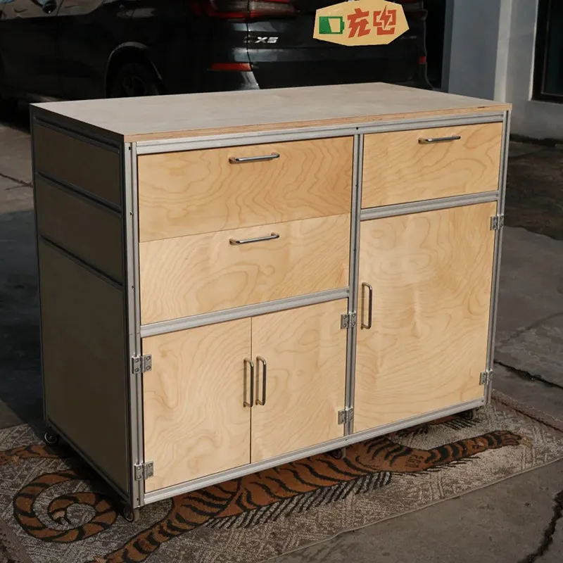 

Birch ocean board dining side cabinet aluminum profile coffee cabinet multi-layer storage kitchen locker living room tea