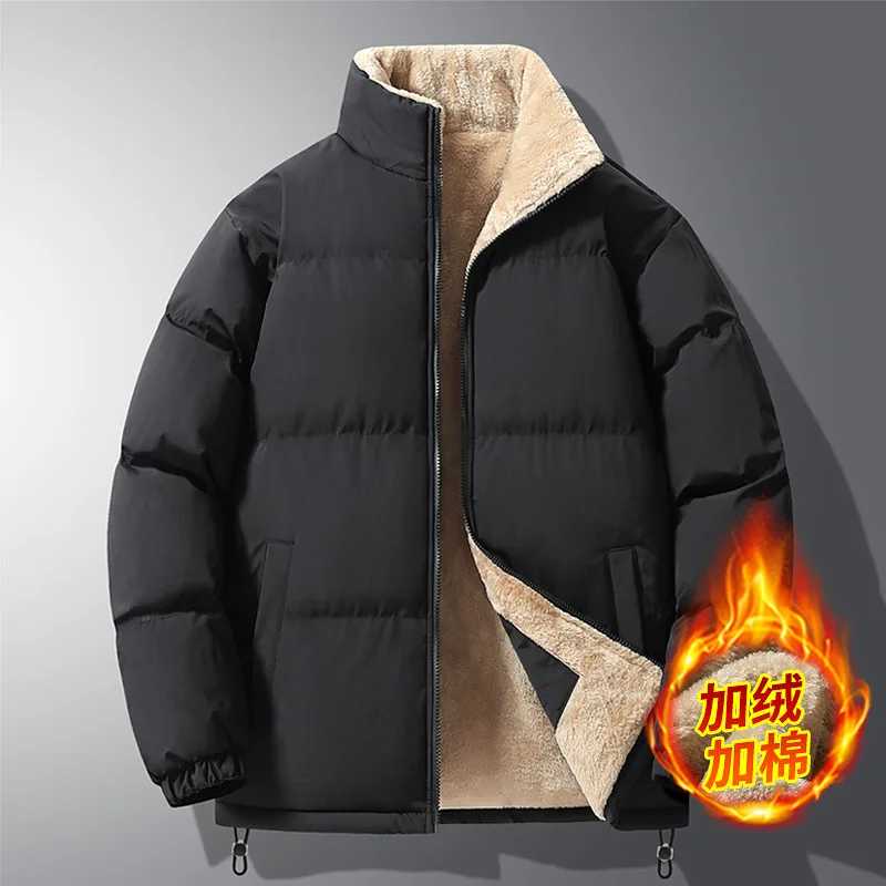 

Хлопковая куртка из овечьей шерсти с воротником-стойкой на флисовой подкладке, утолщенное зимнее повседневное однотонное стильное пальто на молнии на молнии, модное