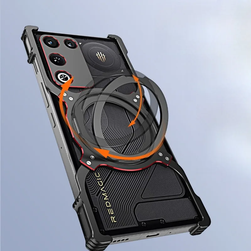 For ZTE Nubia Red Magic 11 Air Case 360° Rotating Bracket With Magnetic Hollow Aluminum Alloy Cover Shockproof Bumper Funda