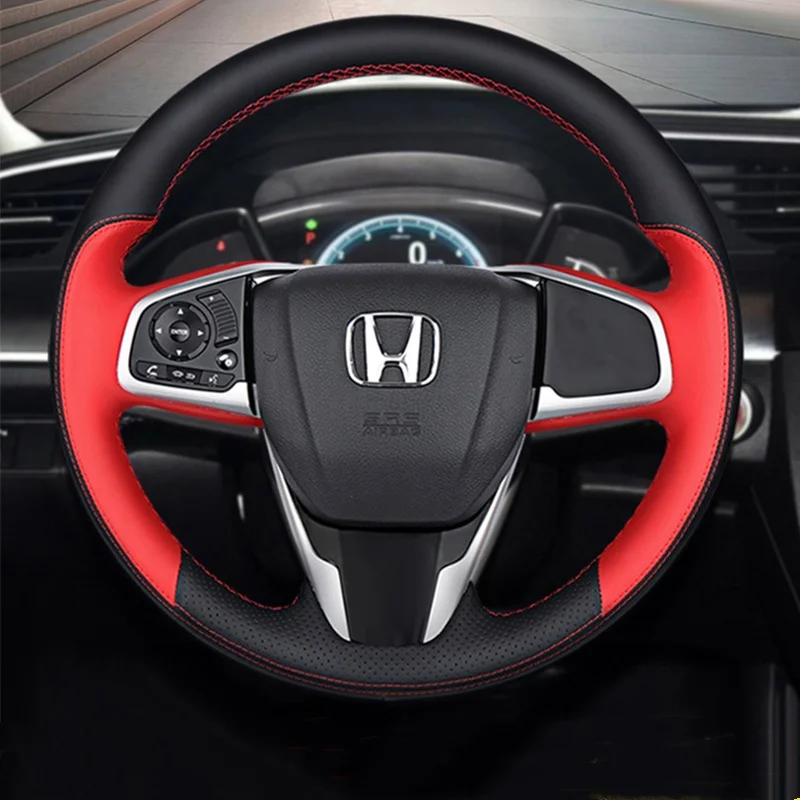 

Custom For Honda Civic Car Steering Wheel Cover Genuine Leather Hand-sewn CRV Vezel XRV Breeze Accord Odyssey Fit Auto Interior