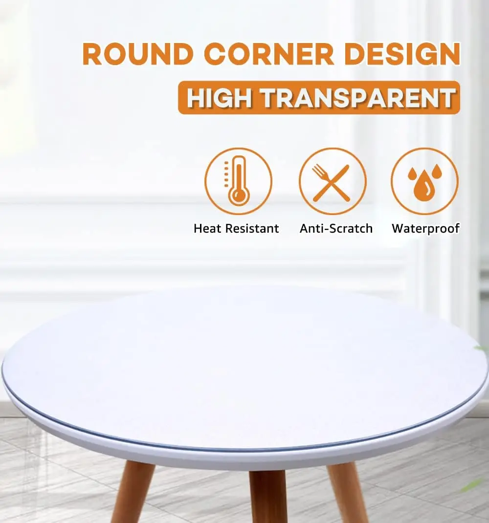 58 Inch Dia Round Crystal Clear Plastic Table Protector Cover Wipeable Circle Vinyl Pvc Tablecloth Dining Table Pad Wood Glass