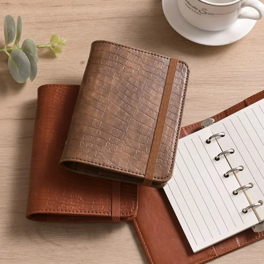 Fashion A8 Leather Binder Notebook Blank Line 5 Holes Mini Diary Planner 80Sheets Schedule Memo Pads Student