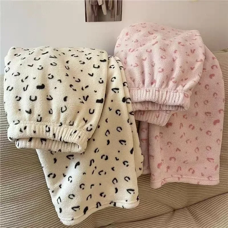 

Winter Leopard Print Coral Fleece Women's Sleeping Pants Are Fashionable and Comfortable, Loose and Warm, Cute Plush Pants
