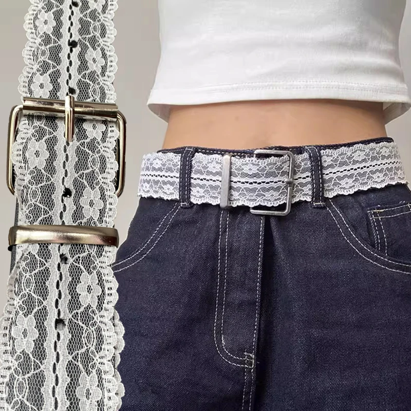 

Fashion White Floral Lace Waist Belt Korean Sweet All-match Waistband Belts for Women Casual Waist Strap Decor Accessories Gifts
