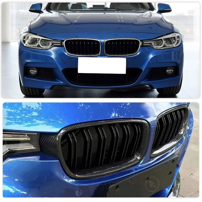 BMW 3 시리즈 F30 F31 320i 330i 2012-2018용 정품 카본 파이버 ABS 소재 레이싱 그릴 듀얼 슬랫 키드니 그릴