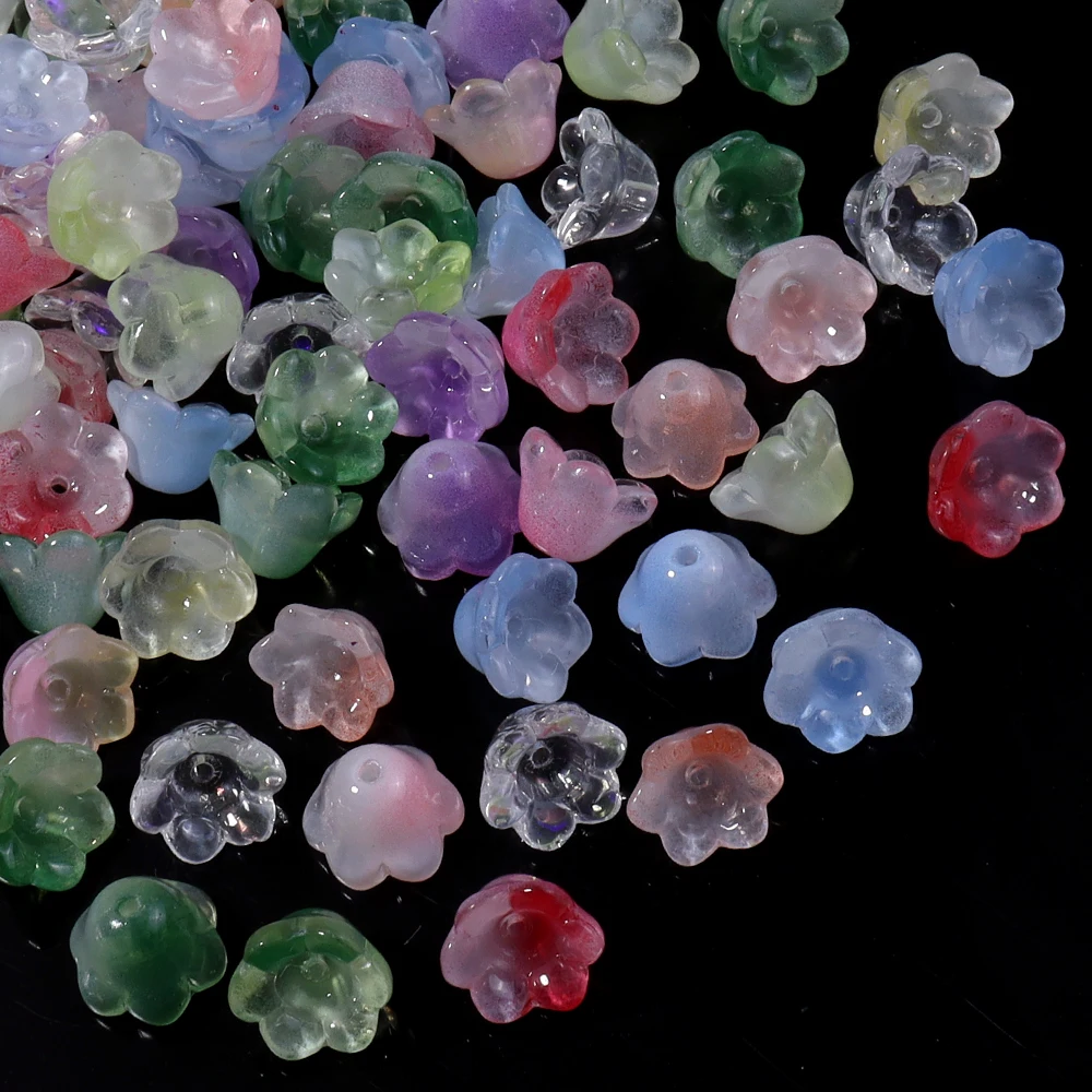 50–100 Stück bunte Maiglöckchen-Lampwork-Perlen, Blumen-Glasperlen für die Schmuckherstellung, DIY-Armband, Halskette, Zubehör – Detail 2
