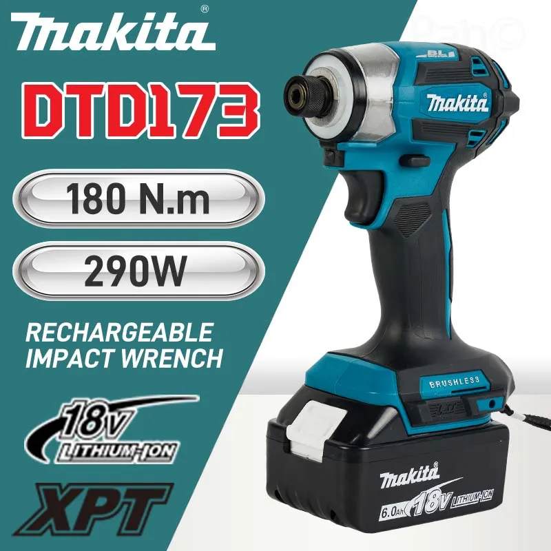 Makita 충전식 임팩트 드라이버, DTD173, 18V 리튬 전기 드릴 스크루드라이버, 180 nm 