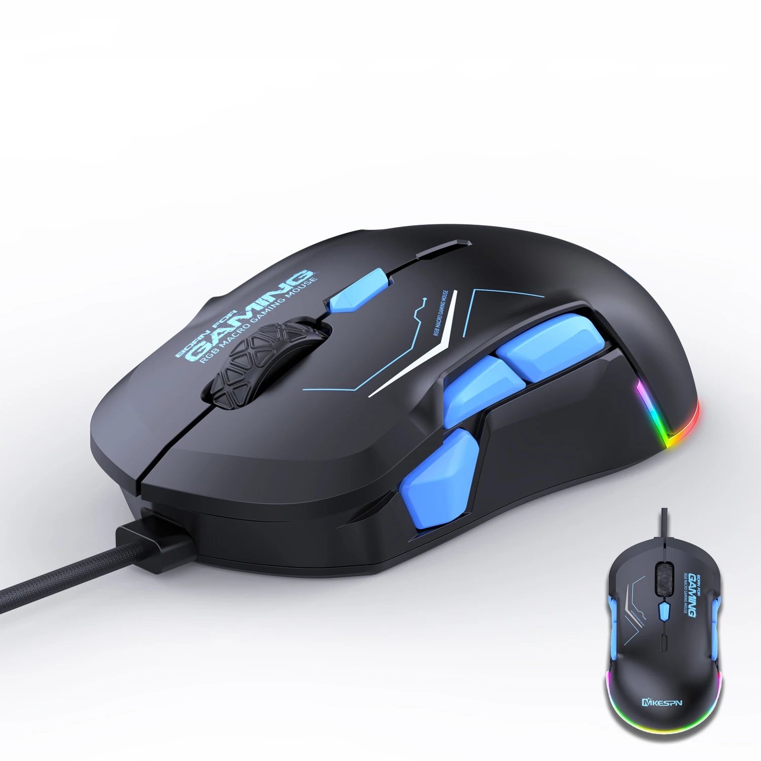 Ergonomic USB Plug and Play Wired Mouse with 13 Color Backlit,12800DPI Adjustable Wired Game Mouse for Window 7/8/10/XP-Black