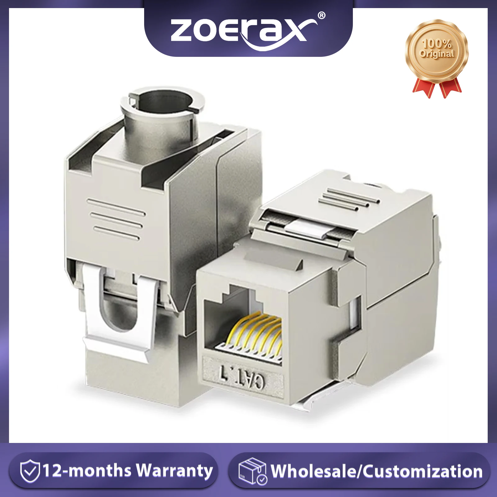 

ZoeRax Cat8 Cat7 Cat6A Toolless Keystone Jack, Female RJ45 Coupler Zinc Shielded (STP), PoE+ Modular RJ45 Ethernet Coupler