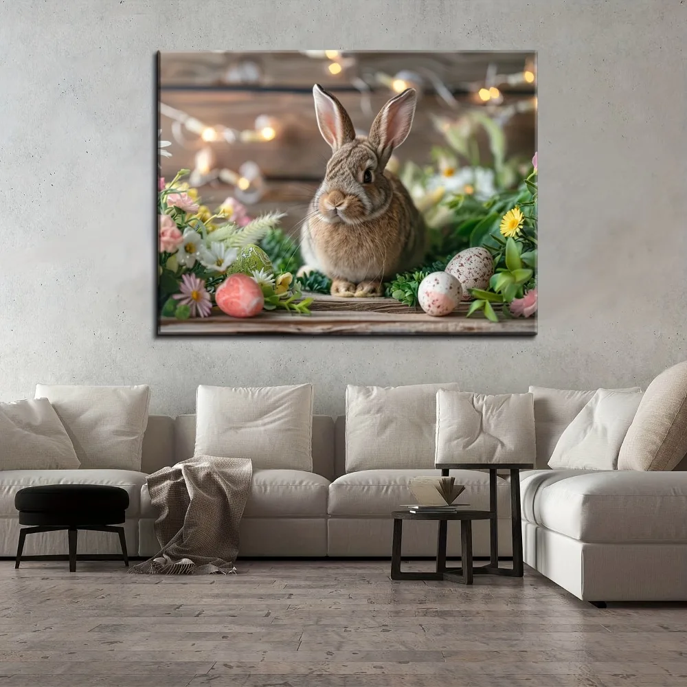 Vintage Gothic Rabbit Canvas Art -1.5 inch thick pine frame with floral embellished print paintings of cute rabbits and wildlife