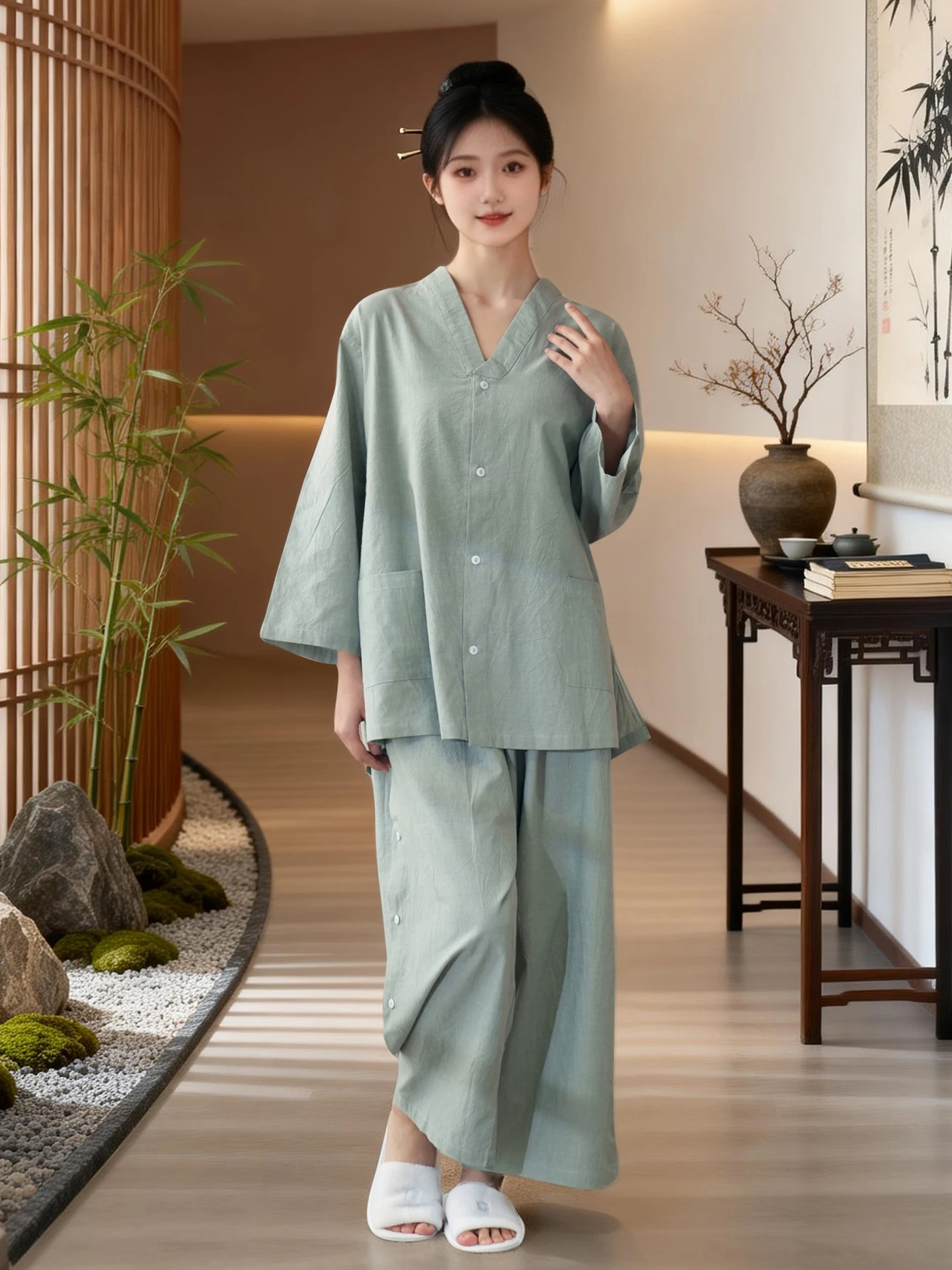 

Pure Cotton Aromatherapy Robe Front And Ba Button Design for Men And Women Suitable for Beau Salon Sauna Guest Clothes
