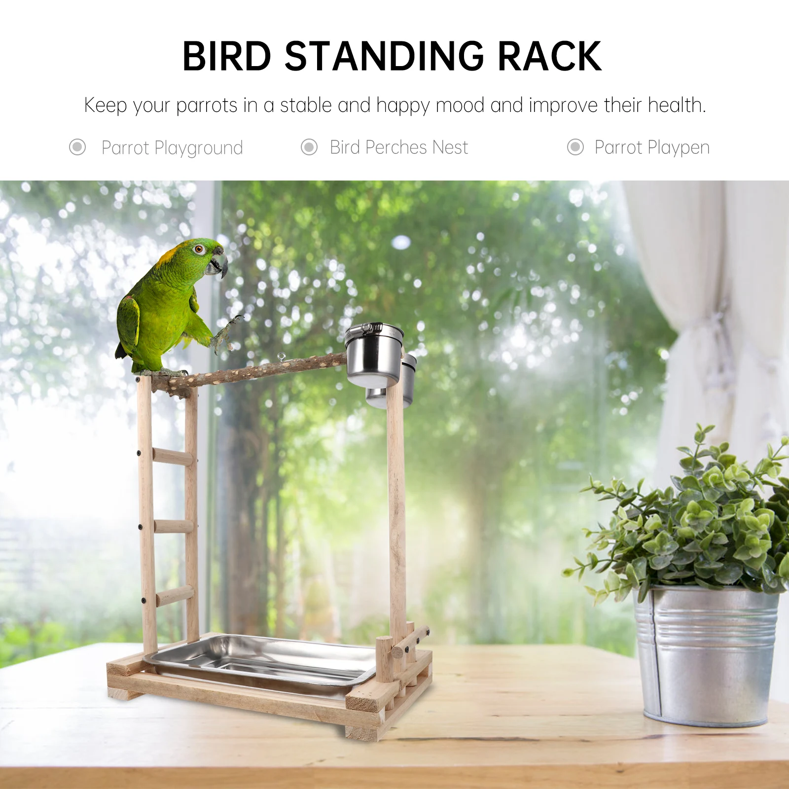

Large Bird Cages Wooden Toys Training Rack Parrot St Cage Climbing Ladder Stainless Steel Bird Feeder Pet Parrots Toy Safe