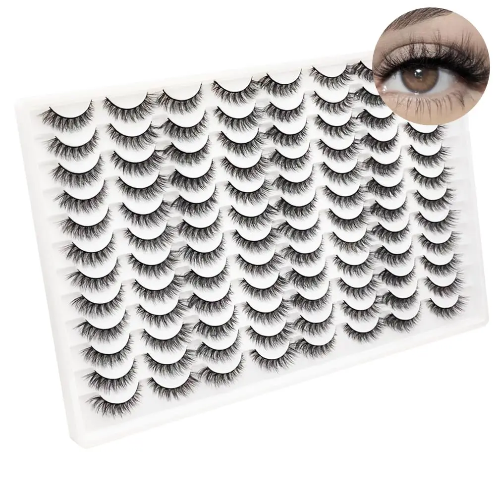 48 Pairs Faux Mink Strip Lashes 14mm Wispy Cat Eye Lashes for Dramatic Look with Cotton Band