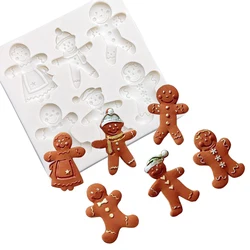 Hombre de jengibre Navidad silicona molde para figuras de azúcar herramientas de resina molde para hornear magdalenas utensilios para decoración de tortas con fondant