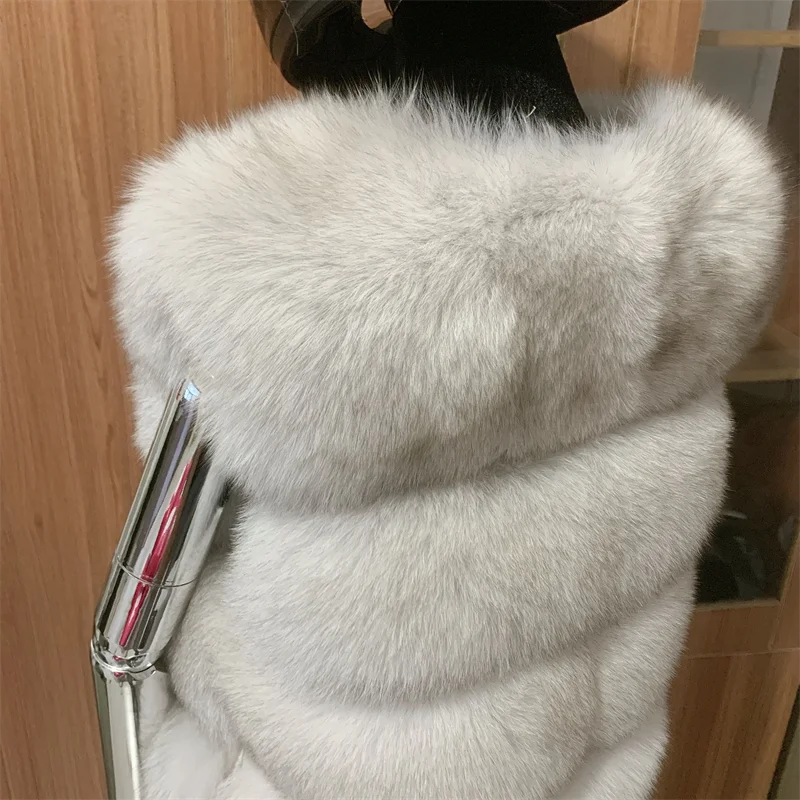 Imagem -06 - Moda Feminina Novo Colete de Pele Real Primavera e Outono Raccoon Fur Vest Linhas de Pele Grande de Alta Qualidade Real Fox Fur Vest Jackets