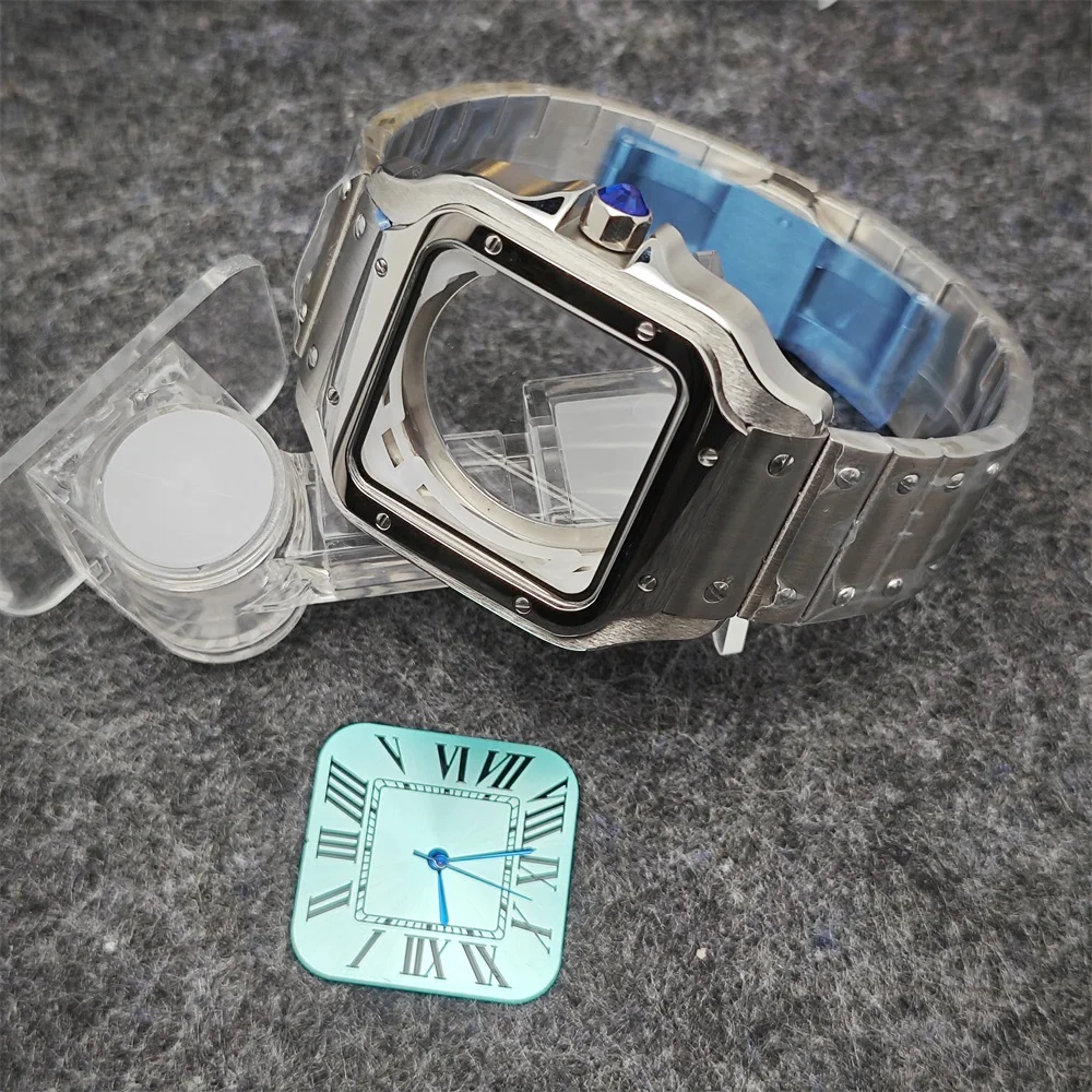 38mm Square Watch Case with Dial Hands 316L Steel Watch Accessories Sliver Modification Parts for Santo NH35 NH36 4R36 Movements