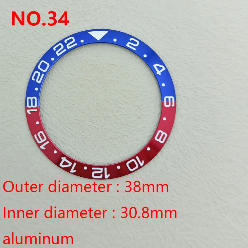 38mm*30.8mm Aluminum Ring Two-tone color with white character Arabic GMT Watch Bezel Insert For Men's Watch Cases