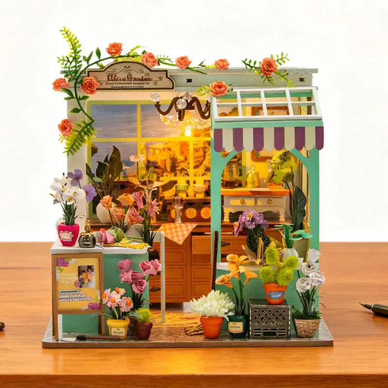 ชุดบ้านตุ๊กตาไม้จิ๋ว พร้อมฟิกเกอร์ ตัวต่อ 3 มิติ ของเล่นประกอบแบบจำลอง ตกแต่งบ้าน ห้องนอน ของขวัญบ้านตุ๊กตา