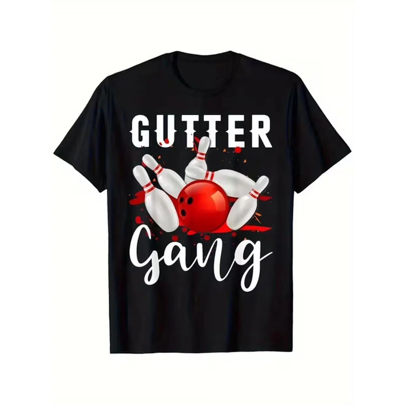 Mens 100 Cotton Casual Streetwear T Shirt Bowling Graphic Print Black With Design Regular Fit Short Sleeve Tee For Casual Attire Birthday Holiday Gifts Bowling Shirt Leisure Clothing Street Style Shirt