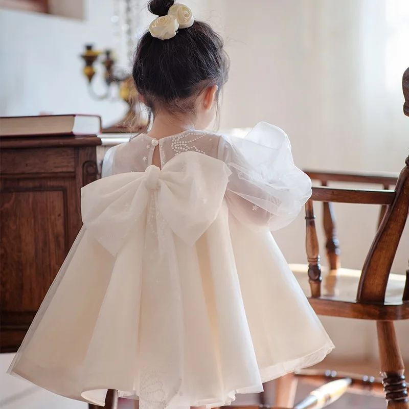 

Korean Children Dress 2025 New Autumn Winter Princess Dress Wedding Flower Girl Long Sleeved Performance Fluffy Dress