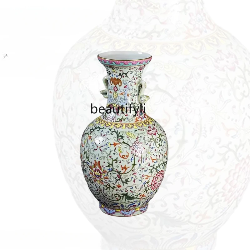 Jingdezhen hand-painted ceramic ornaments living room flower arrangement Chinese-style entrance Ruyi'er porcelain vase