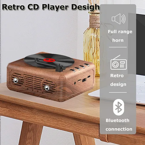휴대용 FM 라디오 내장 스피커, 미니 레트로 CD 플레이어 디자인, 블루투스 스피커, USB TF 카드, MP3 음악 플레이어, C타입 충전 