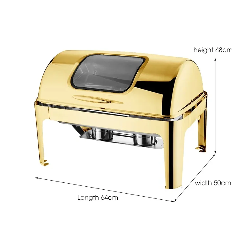 Luxury decorative fancy hot pot 9.0L large capacity rectangular shape and roll top hot pot silver and gold