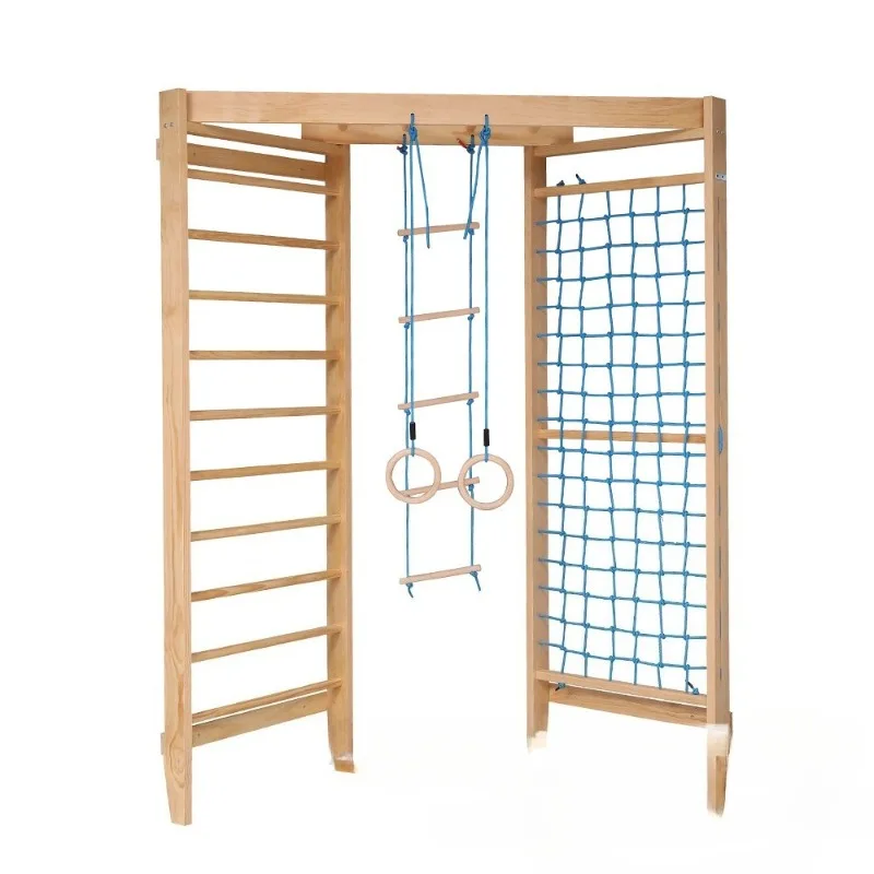

Kids Climbing Wooden Frame Indoor Combination Park Grid Hanging Ring Five-step Ladder Fitness Rack Puzzle