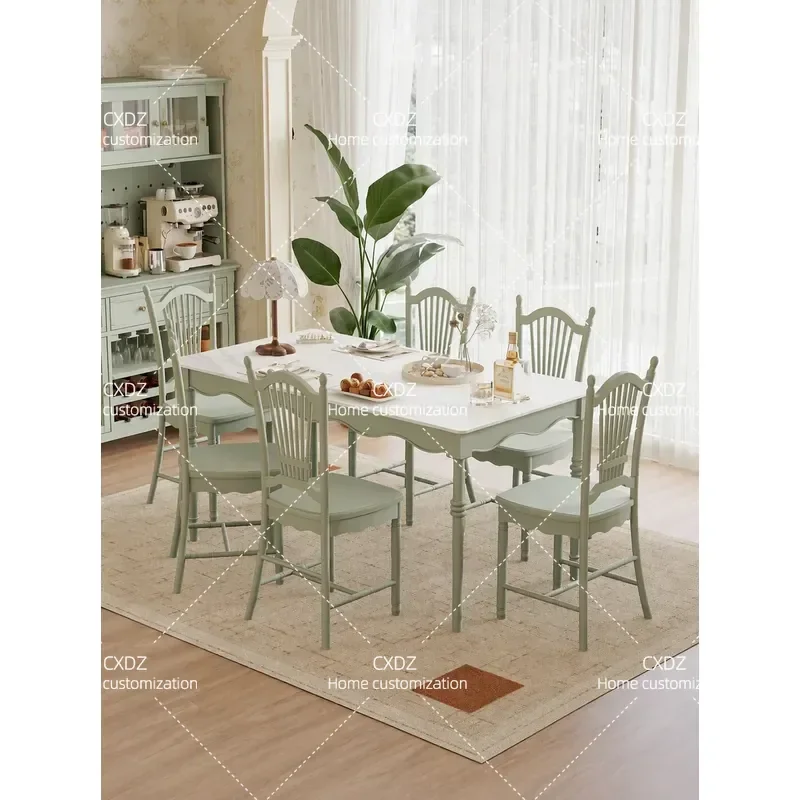 Sintered Stone Dining Table and Chair Set Modern Minimalist Solid Wood Legs Rectangular Kitchen Table French Style Multi