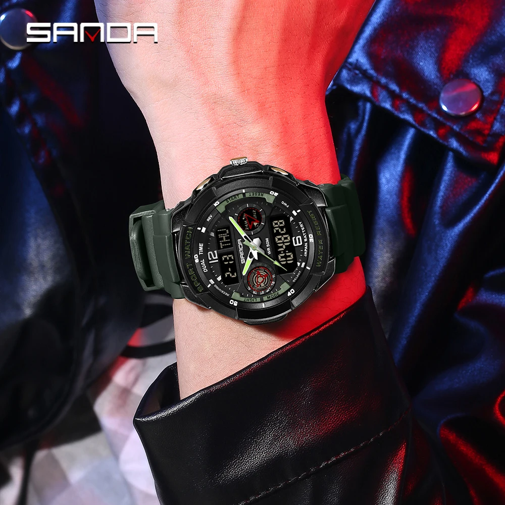SANDA 6197 Fashion Student Electronic Watch Multi functional Waterproof Alarm Clock Dual Display Men\'s Electronic Watch 2025