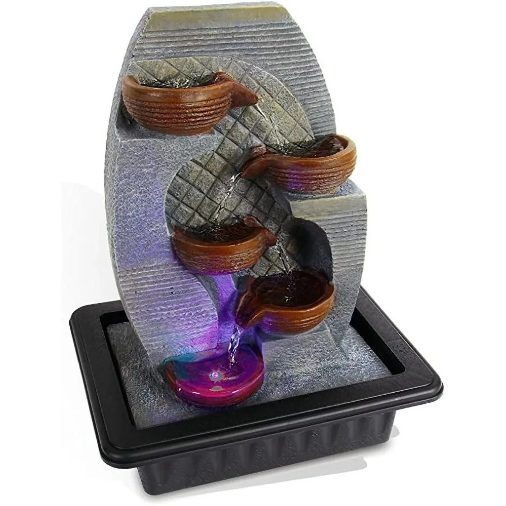 

4-Tier Desktop Electric Water Fountain Decor W/ LED Tabletop Zen Meditation Waterfall Kit