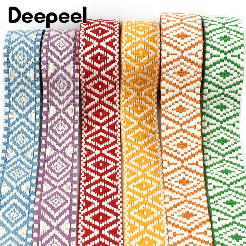 2-10M 38mm Ethnic Cotton Webbing Jacquard Ribbon Tapes for Luggage Bag Strap Clothes Sewing Decorative Lace Trim DIY Accessories