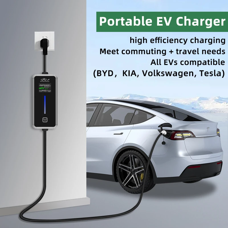 EV Portable Charger IEC62196 7KW 32A Fast Charging for Electric Vehicle Charger Type2 Can Setting Current & Charging Time