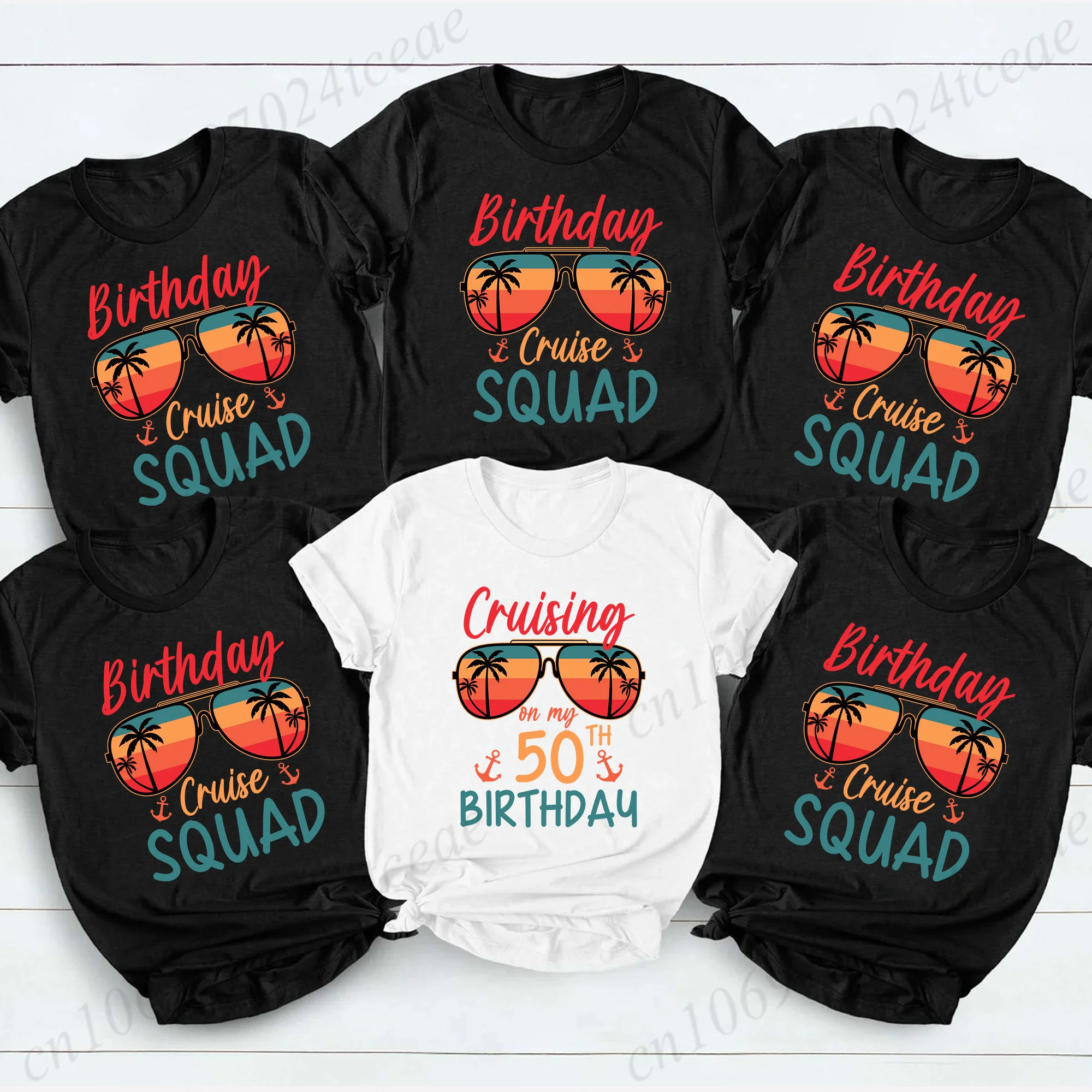 

New Men Women T Shirt Pullover Oversize Birthday Cruise Squad/Crew Print T-Shirt Casual Short Sleeve T-Shirt Birthday Trip Top
