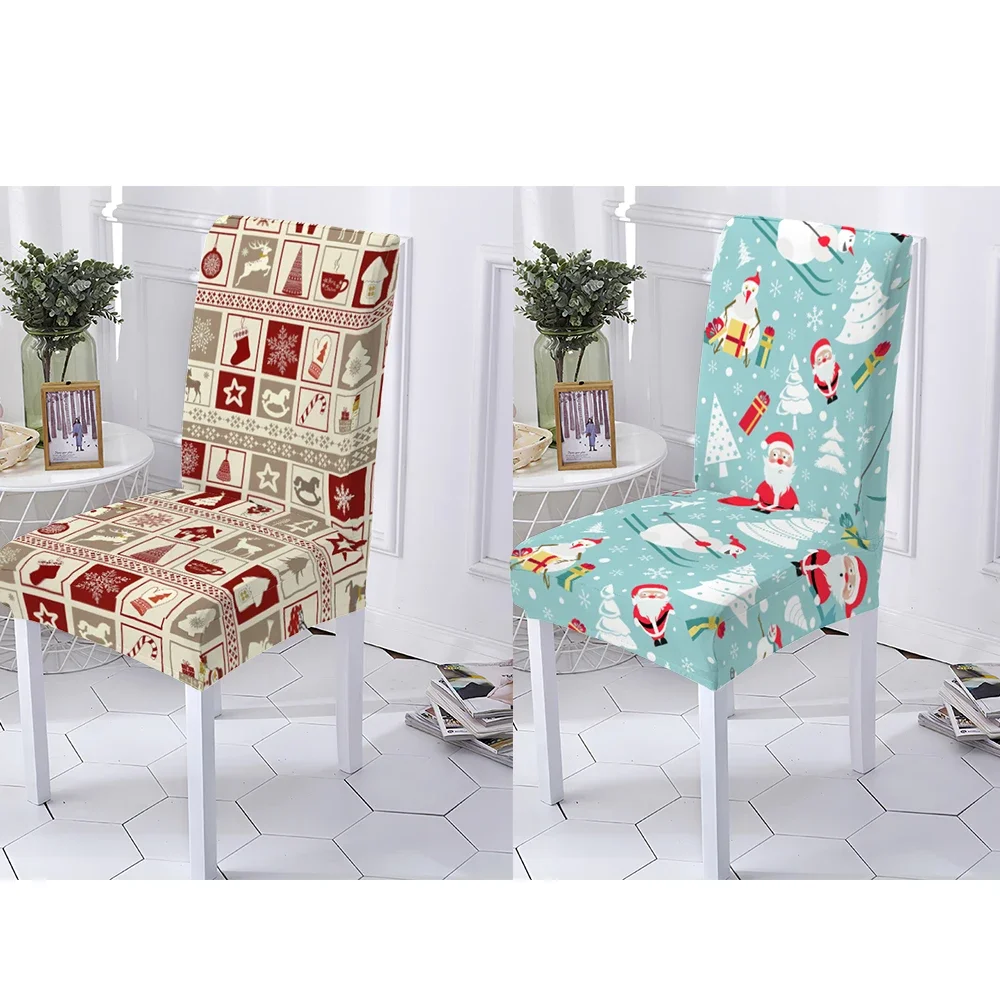 Christmas Chair Cover Stretch Washable Big Elastic Seat Covers For Kitchen Covers Chairs For Dining Room Home Decoration