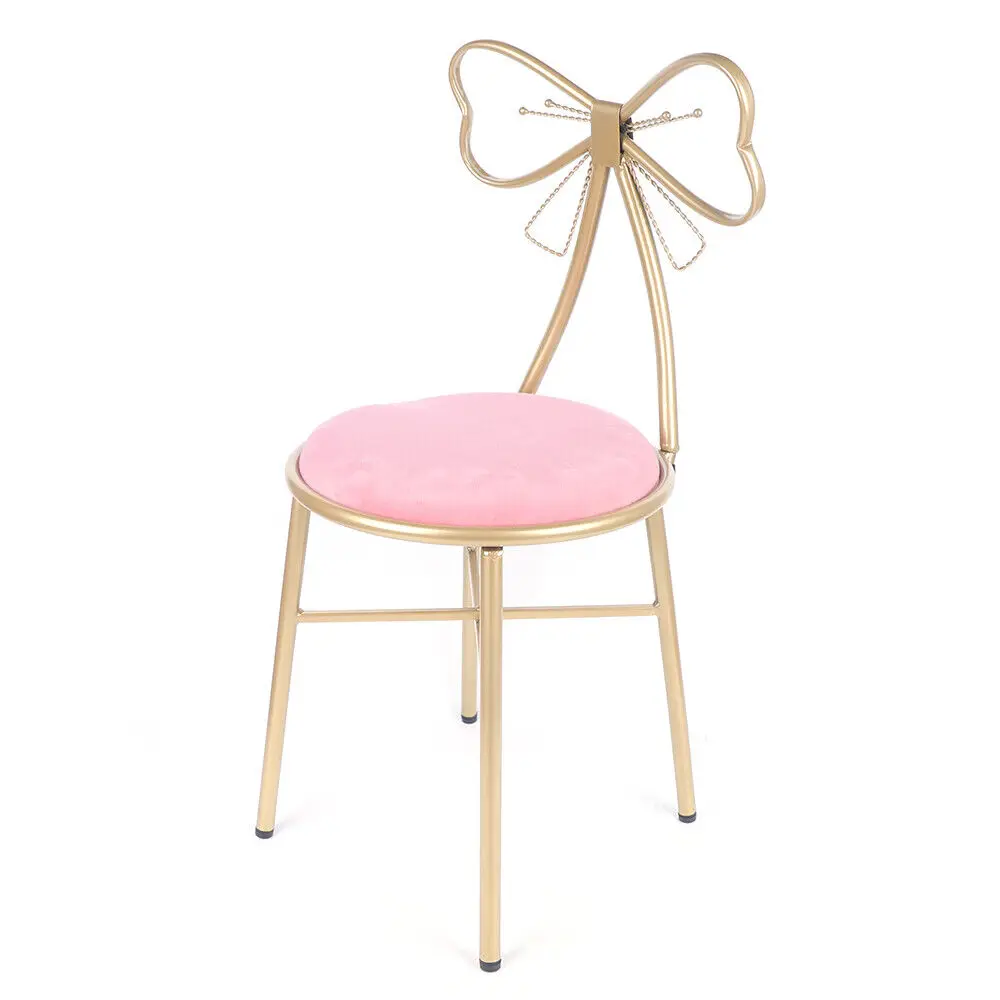 Pink Bow Backrest Princess Chair Butterfly Shaped Armless Makeup Vanity Chair