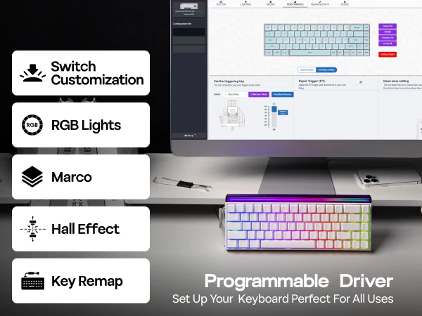 AULA Hero68 HE 65% ANSI QWERTY Layout Wired Magnetic Gaming Keyboard Hot-Swap with 8kHZ Rapid Hall Effect Switch RGB Backlight